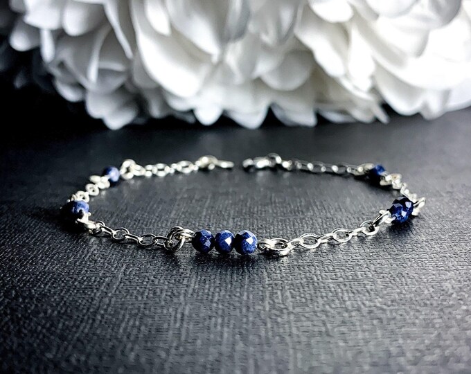Sapphire Birthstone Bracelet Silver Anklet Elegant Bracelet