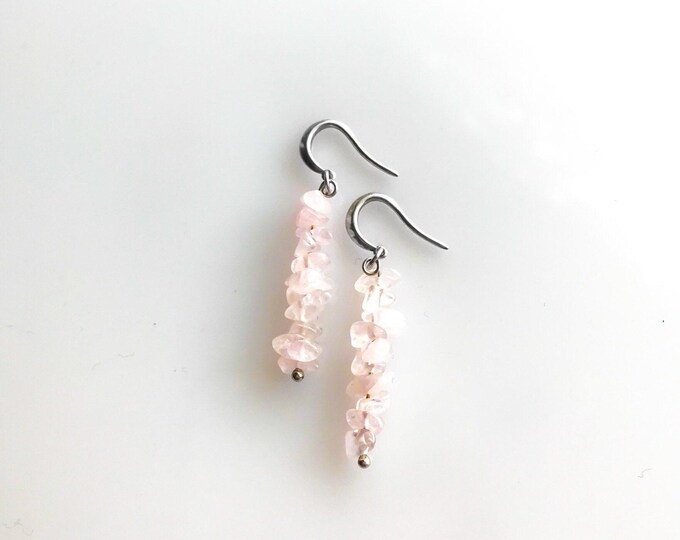 Raw Rose Quartz Earrings, Raw Crystal Earrings