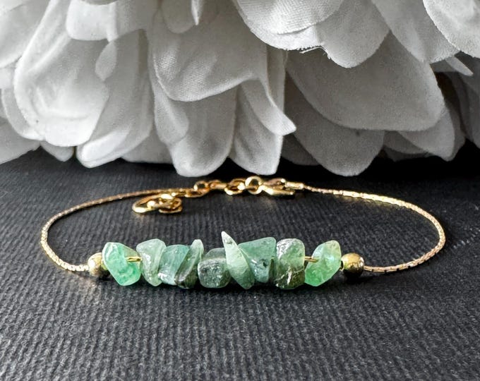 Raw Emerald Anklet or Bracelet Rough Birthstone Jewelry