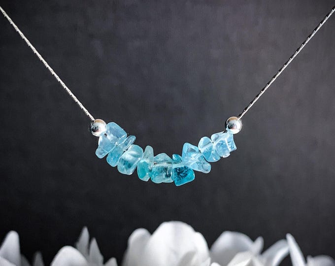 Blue Apatite Necklace, throat chakra crystal choker, Encouragement Gift, Mindfulness Jewelry