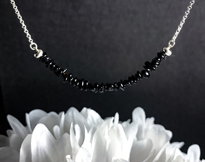 Black Spinel beaded necklace, Black crystal choker necklace, Minimalist jewelry birthday gift for mom, adjustable layering necklace for her