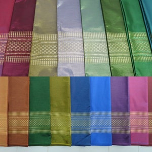 Brocade Faux Silk Fabric with Thai Pattern On The Edge, Wrap Sarong Skirt Materials, Not A Readymade Sarong , Men Shirt Materials