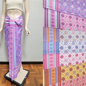 42x78 inches Printed Cotton Fabric not a readymade sarong skirt, Pastel Color Cotton Batik Materials, Thai/ Khmer Wedding Dress Materials