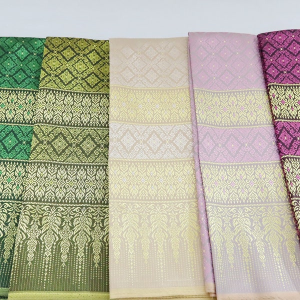 Tissu en polyester et soie, brocart thaïlandais, soie artificielle, matériau pour robe de mariée thaï/laos/khmer n'est pas un sarong ready-made, matériau pantalon