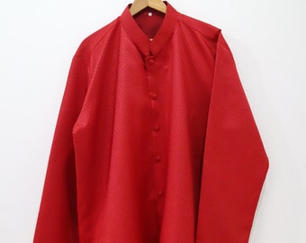 Plus Size Men's Brocade Polyester Silk Shirt: Red Thai Costume
