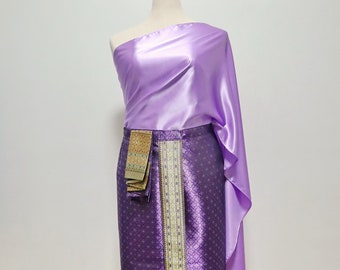 Plus size** Purple, gold traditional Thai/Khmer wedding dress, Adjustable skirt up to 45 in. waist, 55 in. hips, 37 in. long , #0132plus