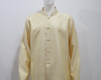 Cream Gold Mens Thai Silk Shirt : Thai Laos Khmer Traditional Clothing Men