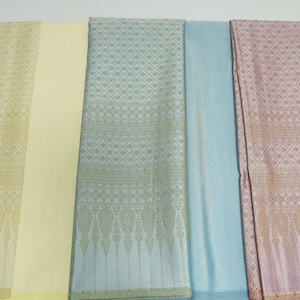 Thai Brocade Fabric Set: Gold Tinsel Polyester Silk for Traditional Outfits, Unstitched Cloth
