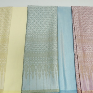 Set of 40x70 in. Brocade fabric and 40x70 in. plain color faux silk, Not A Readymade Sarong, Brocade Fabric with Gold Metallic Thread