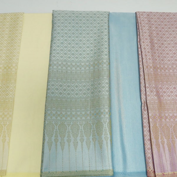 Set of 40x70 in. Brocade fabric and 40x70 in. plain color faux silk, Not A Readymade Sarong, Brocade Fabric with Gold Metallic Thread