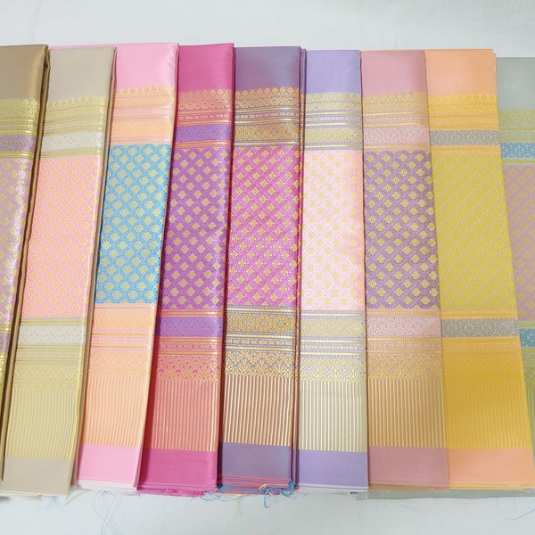 Tissu de brocart thaïlandais traditionnel, pas un paréo prêt à l'emploi, tissu de soie polyester à motif thaïlandais, matériaux de jupe de paréo portefeuille pour mariée