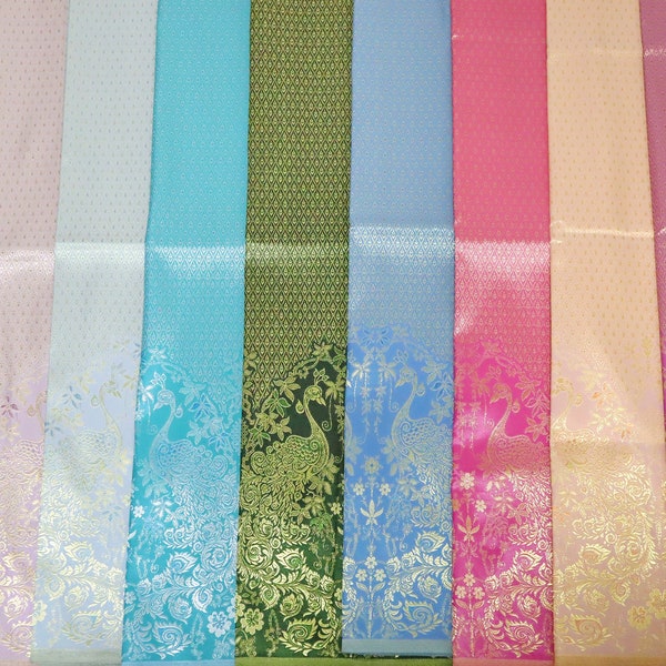 Brocade polyester fabric, faux silk fabric with Peacock pattern design, Thai/ Lao/ Khmer wedding dress material, not a readymade sarong