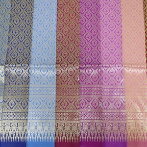 Gold Thread Brocade Faux Silk Fabric: Thai Wedding Dress Material, Unstitched Cloth