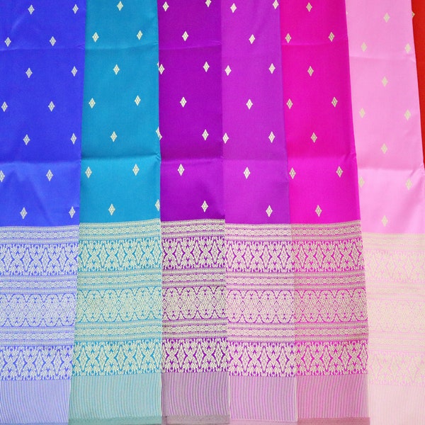 Brocade Faux Silk  Fabric, Wrap Sarong Skirt Material Not A Readymade Sarong, Traditional Thai Lao Wedding Dress Material, Lao Sinh Material