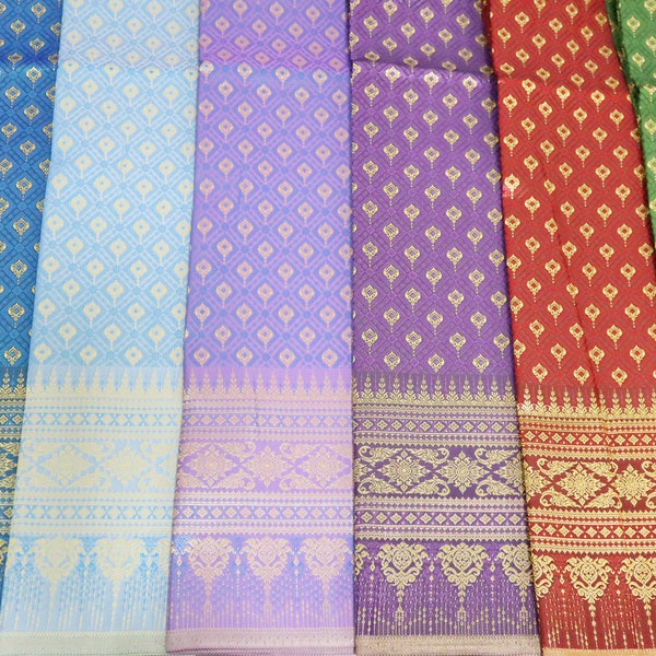 Brocade Faux Silk Fabric, Damask Art Silk Not A Readymade Sarong, Thai/Lao/Khmer Wedding Dress Material, Wrap Skirt and Pants Materials