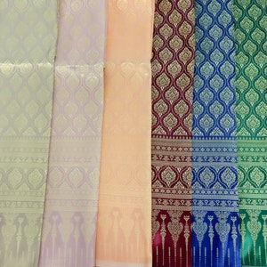 Brocade Faux silk with Gold Thread, Traditional Thai Lao Khmer Sarong materials, Thailand Clothes Materials, Not A Readymade Sarong