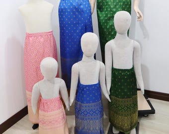 Girls' Brocade Faux Silk Sarong Skirt: Lao Sinh, Thai Traditional Clothing, Cultural Dress
