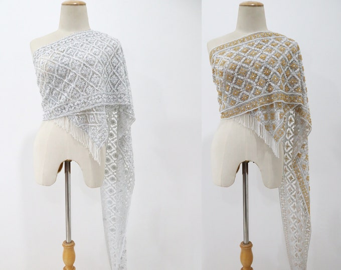 Beaded Sabai Hand Embroidery Beads and Sequins Shawl Lace Sash Etsy