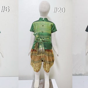 Tenues traditionnelles thaïlandaises/lao/khmères pour garçons, chemise à manches courtes et pantalon pour les 1-12 ans, taille XS-4XL voir détails dans la description image 6