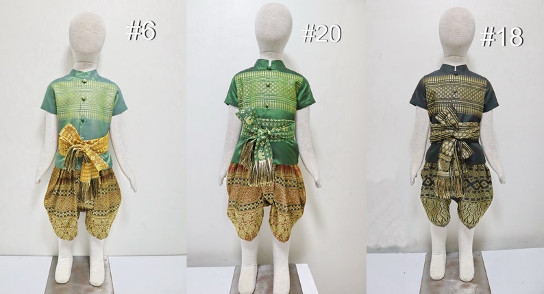 Tenues traditionnelles thaïlandaises/lao/khmères pour garçons, chemise à manches courtes et pantalon pour les 1-12 ans, taille XS-4XL voir détails dans la description image 6