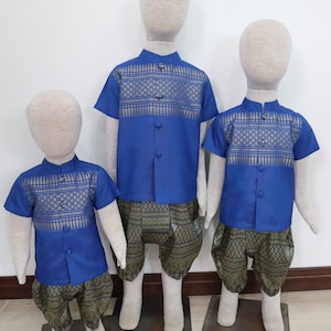 Tenues traditionnelles thaïlandaises/lao/khmères pour garçons, chemise à manches courtes et pantalon pour les 1-12 ans, taille XS-4XL voir détails dans la description image 10