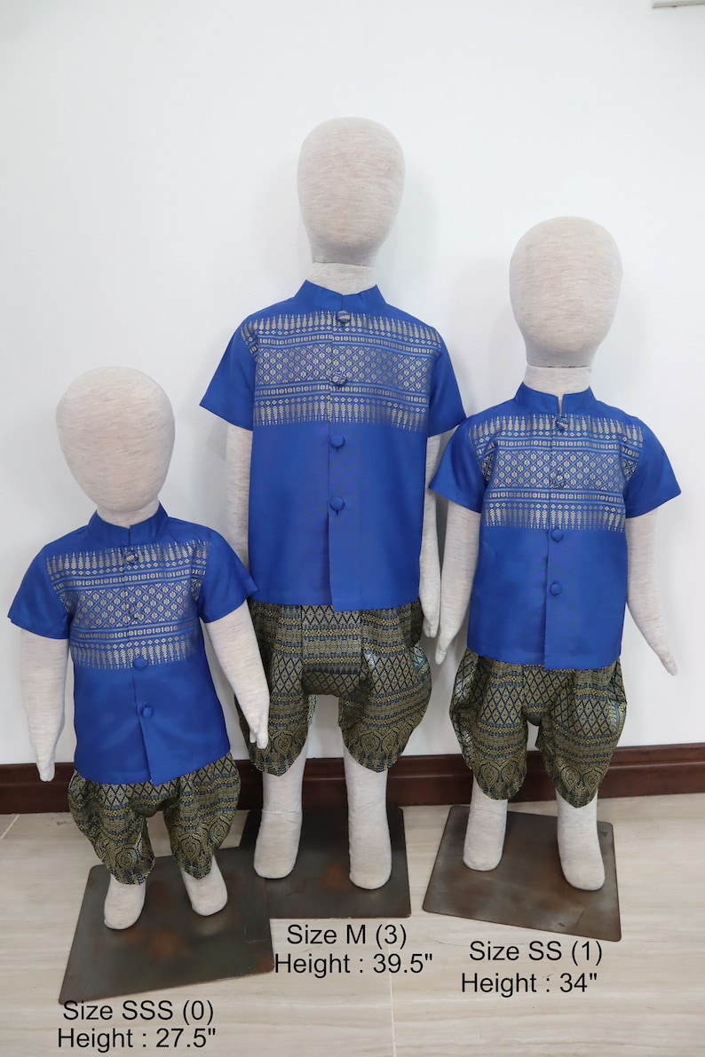 Tenues traditionnelles thaïlandaises/lao/khmères pour garçons, chemise à manches courtes et pantalon pour les 1-12 ans, taille XS-4XL voir détails dans la description image 10