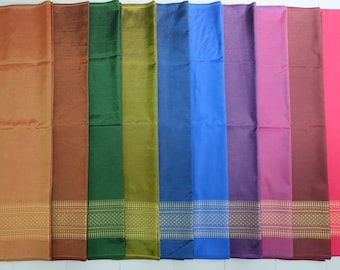 May include: Ten different colored fabric swatches with a woven pattern. The swatches are arranged in a row from left to right, with the colors ranging from orange to red.
