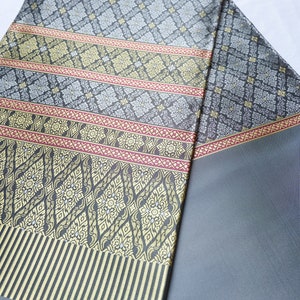 Brocade Polyester Silk Fabric with Lanna Style, Raw Material for Thai, Lao, Khmer Costumes & Sinh, Unstitched Faux Silk Cloth