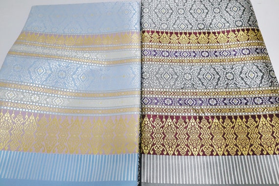 Gold Brocade Synthetic Silk Fabric: Thai Lanna Design, Unsewn Polyester Textile, Unstitched Cloth
