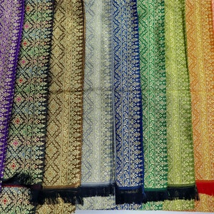 Brocade Pabiang Sash: Metallic Thread Thai Lao Shoulder Cloth
