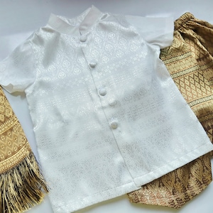 Tenues traditionnelles thaïlandaises/lao/khmères pour garçons, chemise à manches courtes et pantalon pour les 1-12 ans, taille XS-4XL voir détails dans la description image 8