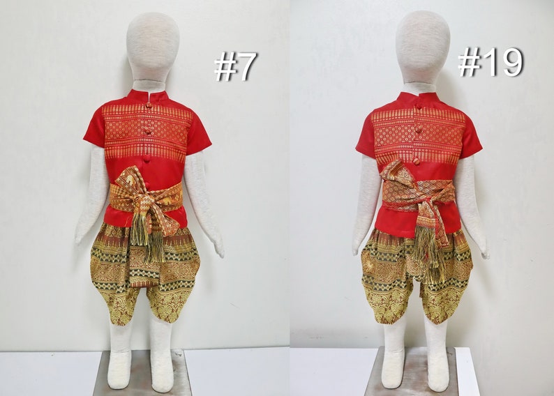 Tenues traditionnelles thaïlandaises/lao/khmères pour garçons, chemise à manches courtes et pantalon pour les 1-12 ans, taille XS-4XL voir détails dans la description image 4
