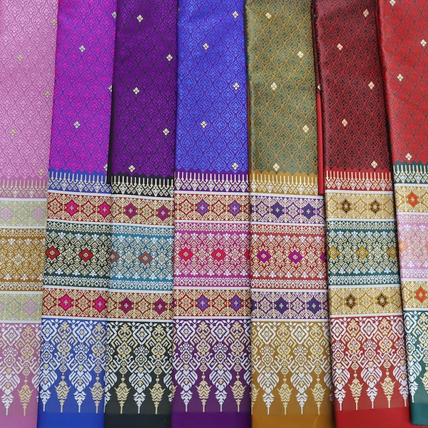 Tissu en fausse soie brocart, tissu en soie synthétique, matériaux de costumes traditionnels thaïlandais/lao/khmers, matériau Sarong, pas une jupe prête à l'emploi.