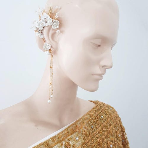 Heandmade Bridal set  Hairpiece, Necklace, earrings and Bridal sash Ruby CZ Wedding Jewelry Set | Gold-plated Bridal Necklace  main image 4