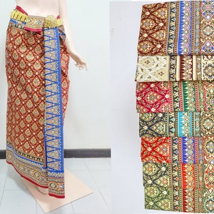 42x78 inches Cotton Printed Fabric with Thai Pattern not a readymade sarong, Thai Cotton Batik Materials for Sarong Skirt