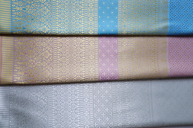 Brocade Faux Silk Fabric: Thai Lao Wedding Dress Material, Unstitched Cloth image 12
