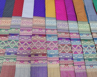 Thai Woven Cotton Blend Sarong Fabric: Auttaradit Pattern, Unstitched Cloth
