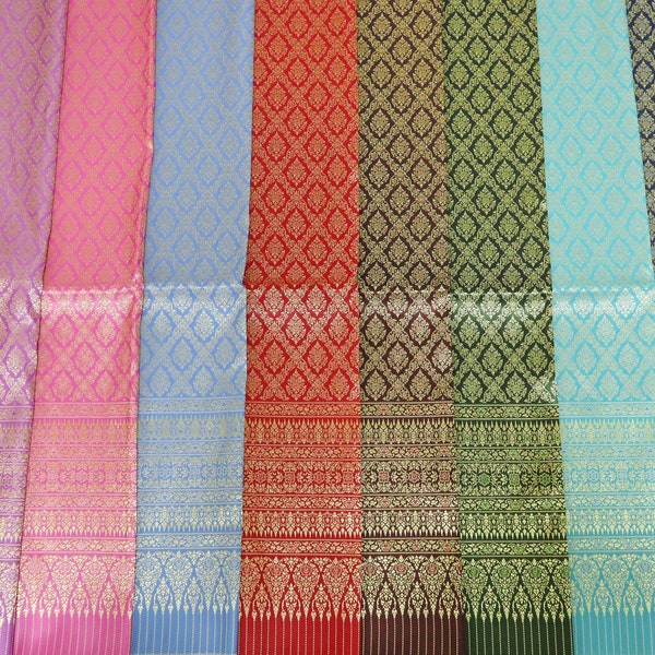 Brocade Fabric Not A Readymade Sarong, Faux Silk with Thai Pattern, Traditional Thai Lao Khmer Wedding Dress Materials, Sarong Materials