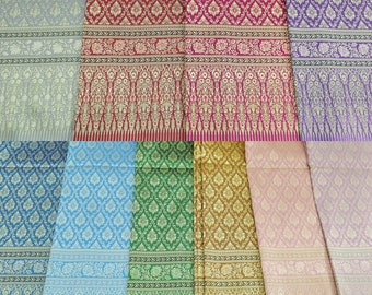 Fausse soie avec tissu brocart thaïlandais fil d'or, matériaux de paréo thaï Laos khmer, matériaux de vêtements de Thaïlande, pas un sarong prêt à l'emploi