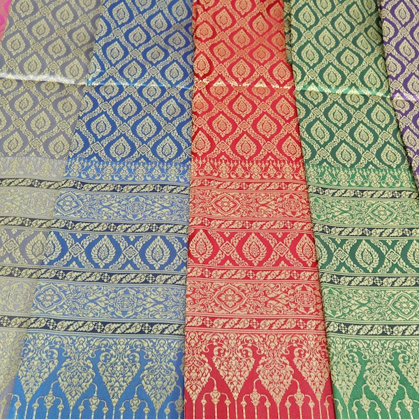 Faux Silk  Fabric with Gold Thread, Wrap Sarong Skirt Materials Not A Readymade Sarong, Thai Laos Khmer Wedding Dress Materials