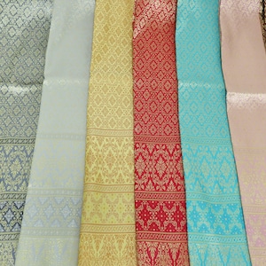 Gold Brocade Faux Silk Fabric: Thai Lao Khmer Outfit Material, Unstitched Cloth
