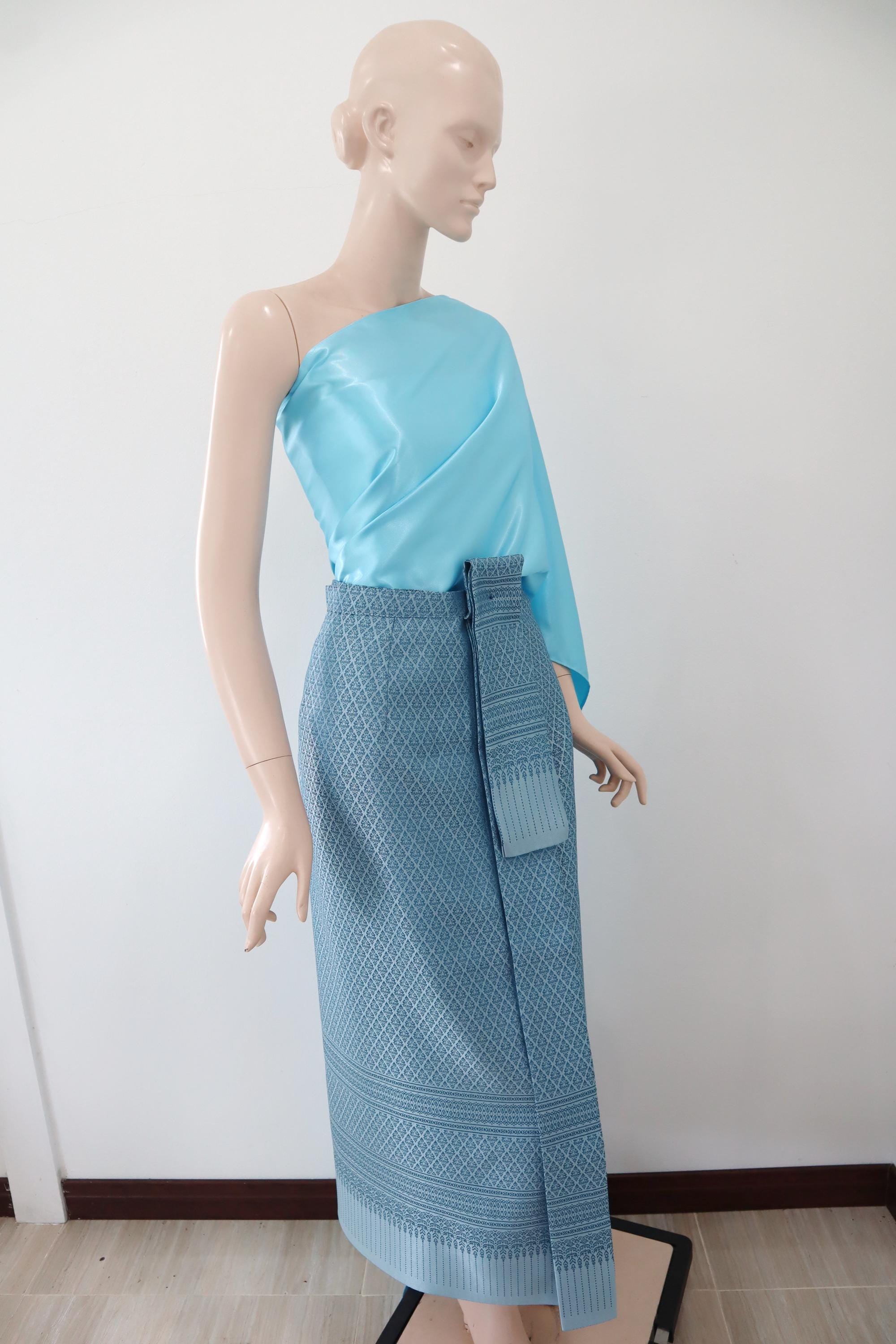 Blue Traditional Thai/khmer Outfit Excluding Jewelry, Wrap