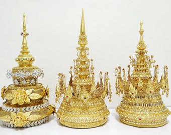 Handmade anceint ornaments for Thai/ Khmer dance costume, made of paper, rice flour and non-metallic materials, crown, headdress, Chada