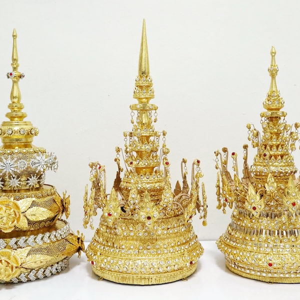 Handmade Thai Gold Crown (Headdress): Handcrafted with Rice Flour Clay Molding
