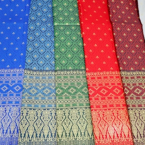Brocade Faux Silk Fabric: Thai Wedding Dress, Sarong Material, Unstitched Cloth