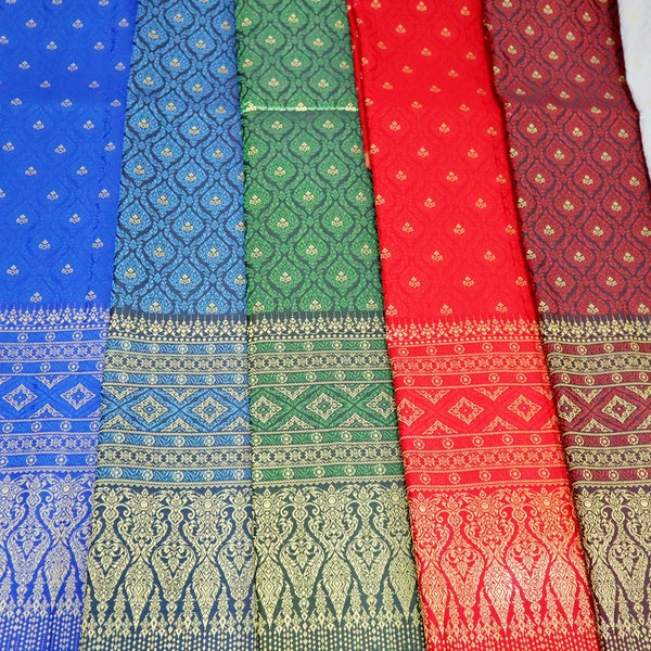 Brocade Faux Silk Fabric It's not a Readymade Sarong, Wrap Sarong Skirt Materials, Thai/ Lao/ Khmer Wedding Dress Materials, Polyester silk