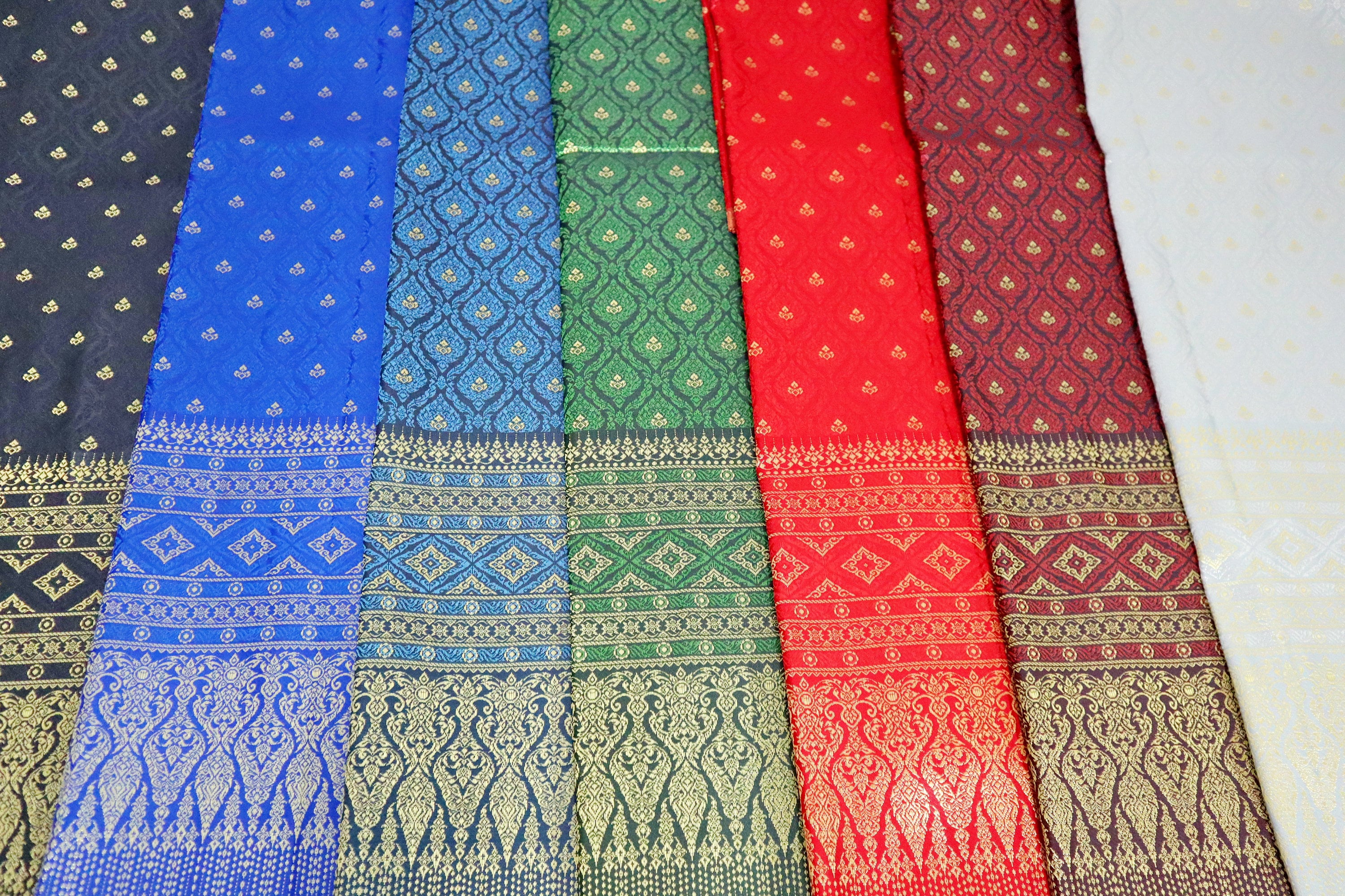 Brocade Faux Silk Fabric: Thai Wedding Dress, Sarong Material, Unstitched Cloth