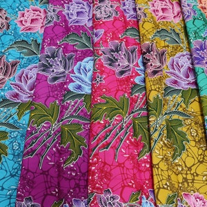 Batik Cotton Fabric: Floral Print for Sarong, Pants (42x70 inches), Unstitched Cloth