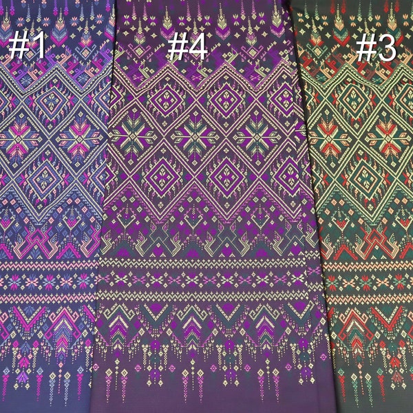 Tissu de fausse soie de brocart thaïlandais, tissu de soie synthétique, matériaux de costume traditionnels thaïlandais, matériau Sarong, pas une jupe prête à l’emploi.