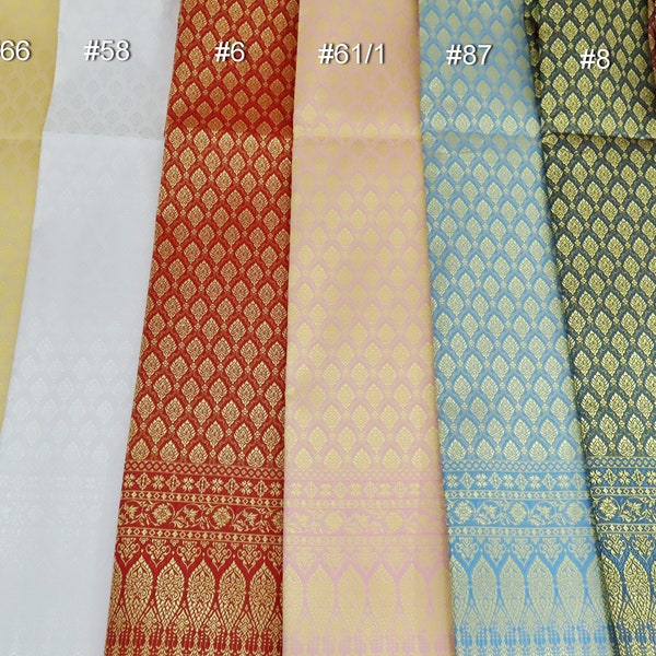 Brocade Faux Silk Fabric, Artificial Silk With Thai Ancient Pattern, Wedding Dress Materials Not A Readymade Sarong, Wrap Skirt Materials